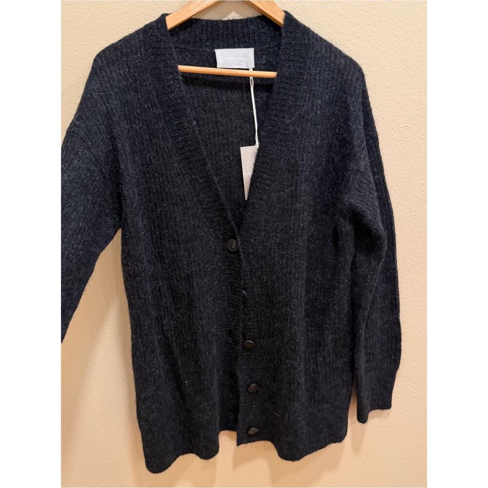 Everlane Cozy Black Charcoal Button-Front Women's Cardigan Sweater Medium - Picture 11 of 14